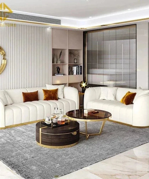 Western Luxury Modern Suede Sofa Set in Off White - Oak Inside
