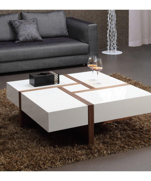 Drift White/Walnut Centre Table in PU Polish - Oak Inside