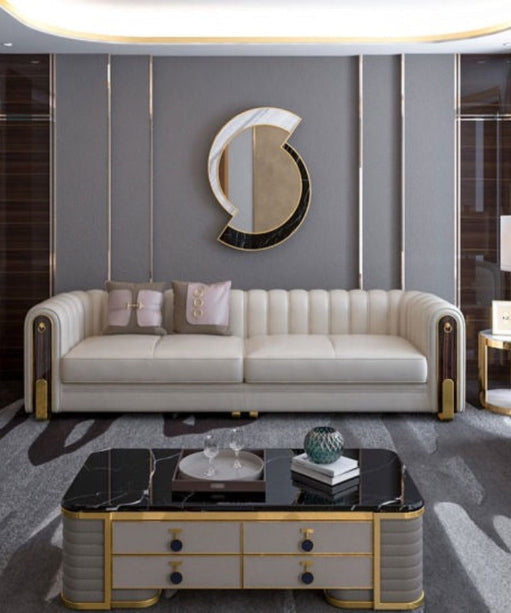 Nextra Premium Modern Sofa Set in Off White Leatherette