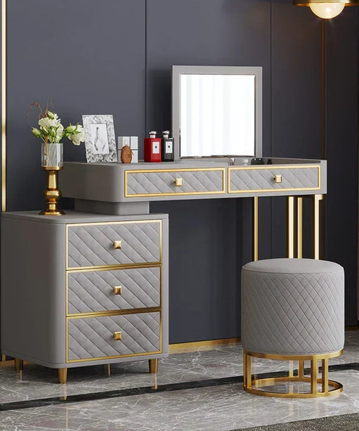 Oscar Dressing Table With Ottoman In Stainless Steel - Gold