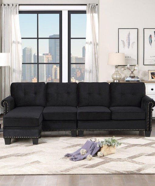 Delray Suede Sectional Sofa in Black - Oak Inside