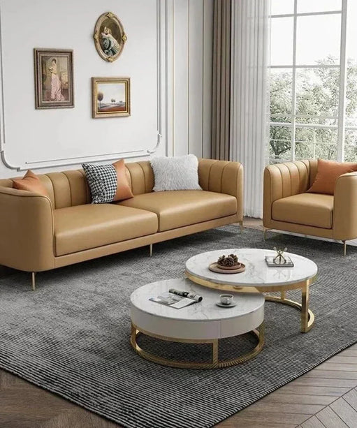 Flex Luxury Straight Line Sofa Set in Leatherette - Oak Inside