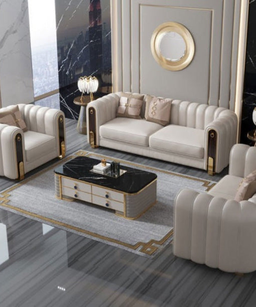 Nextra Premium Modern Sofa Set in Off White Leatherette