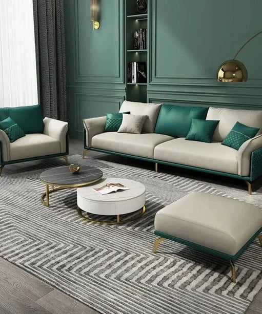 Mono Luxury Modern Suede Sofa Sets In Leatherette - Oak Inside