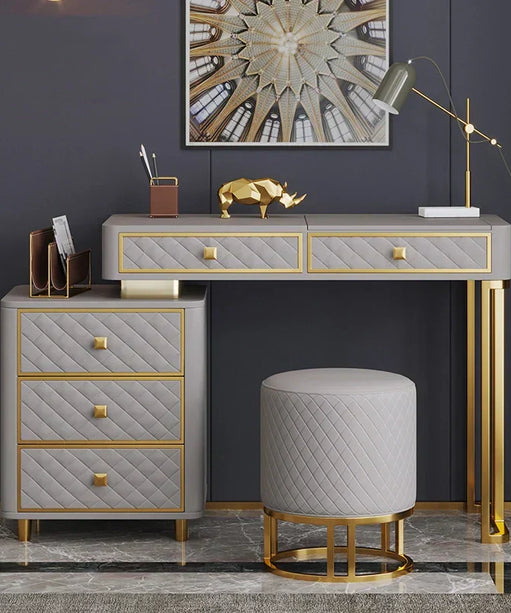 Oscar Dressing Table With Ottoman In Stainless Steel - Gold