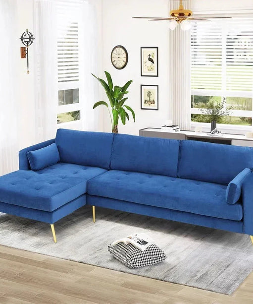 Volly High Back Couch Mid-century Suede SS Legs Chaise Sofa - Oak Inside