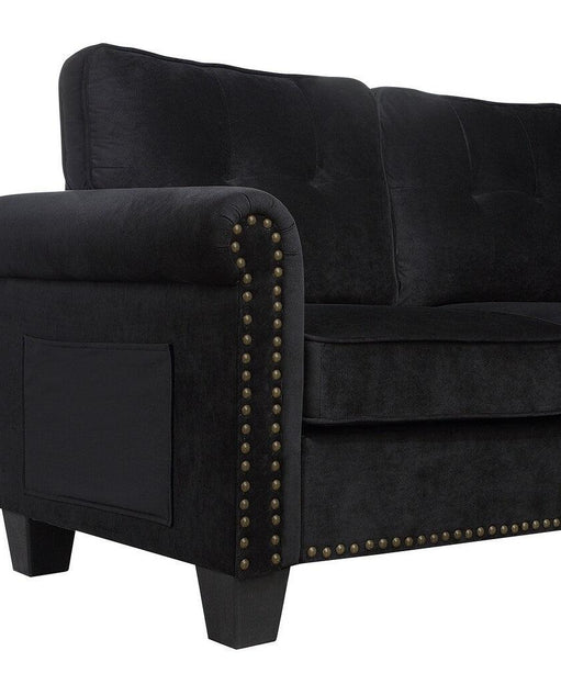 Delray Suede Sectional Sofa in Black - Oak Inside