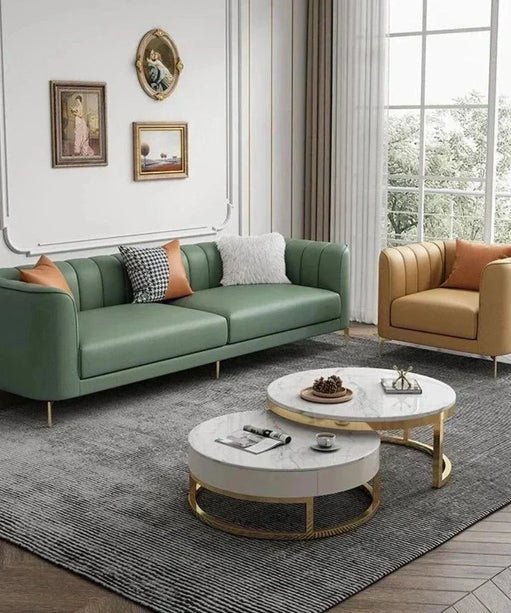 Flex Luxury Straight Line Sofa Set in Leatherette - Oak Inside