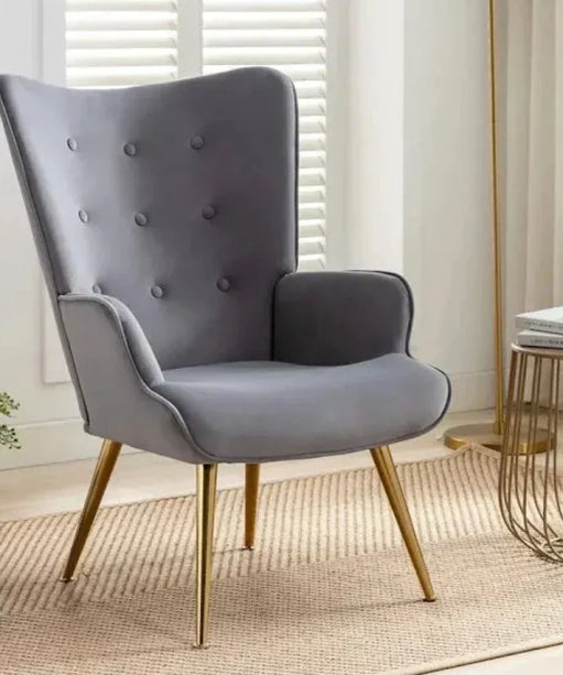 Kitty Button-Tufted Wingback Chair - Oak Inside