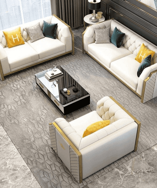 Bentley Luxury Chesterfield Sofa Set In Off White - Oak Inside