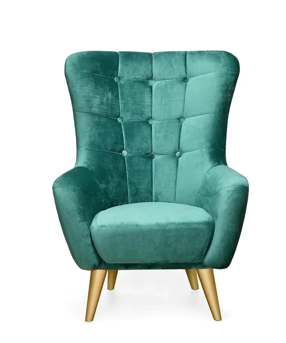 Nano Button-Tufted Wingback Chair In Green