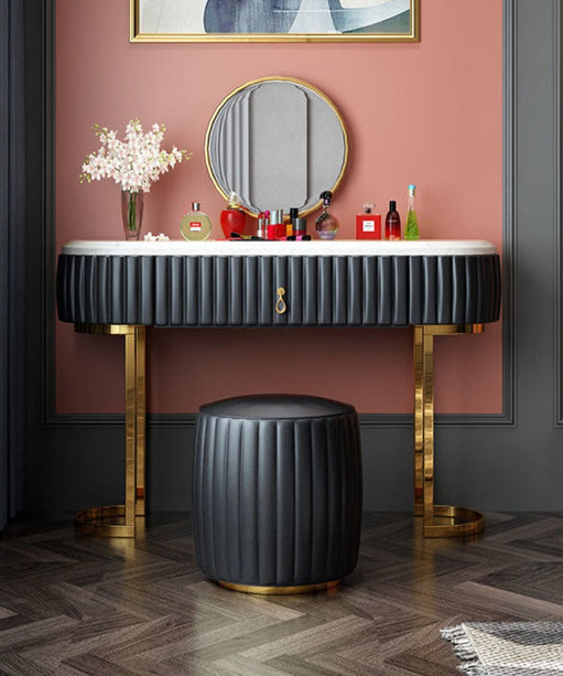 Nexa Dressing Table With Ottoman In Stainless Steel - Gold - Oak Inside
