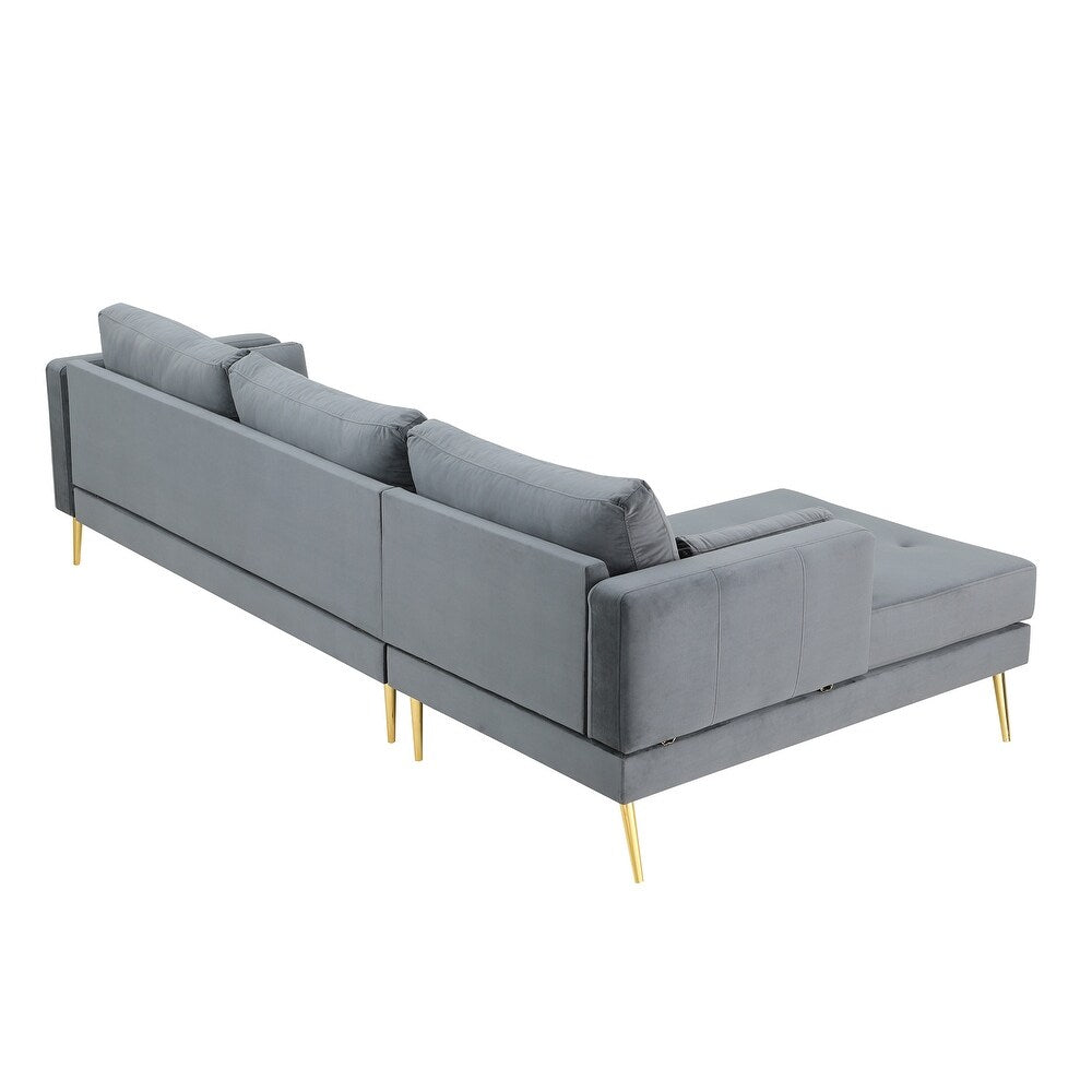 Volly High Back Couch Mid-century Suede SS Legs Chaise Sofa - Oak Inside