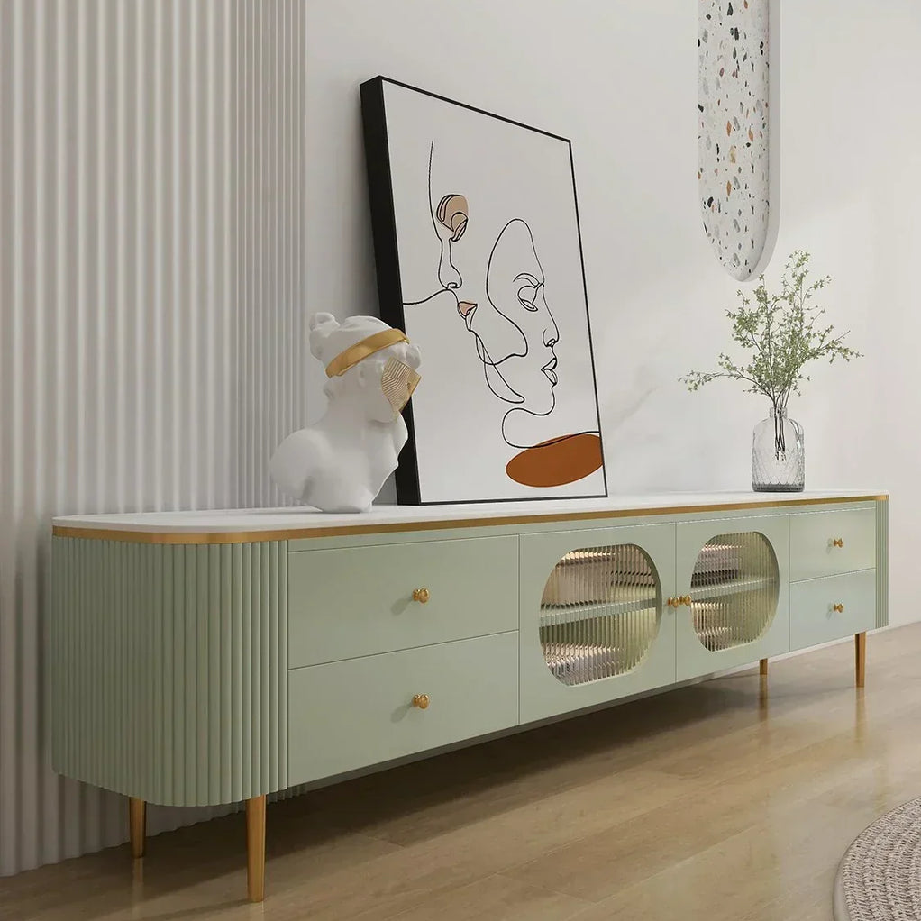 Texo Luxury TV Unit in Green - Oak Inside