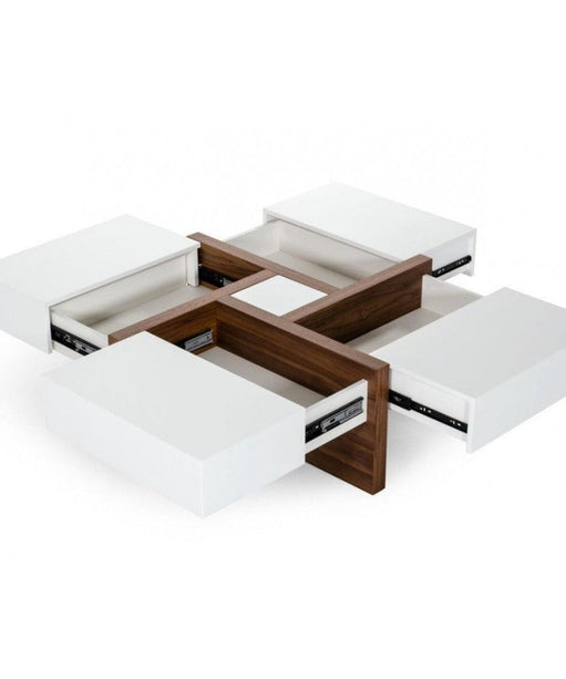 Drift White/Walnut Centre Table in PU Polish - Oak Inside
