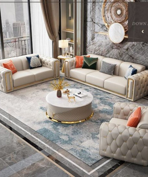 Dexter Modern Straight Line Chesterfield Sofa Set in Leatherette