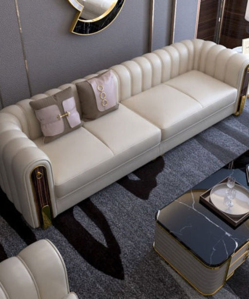 Nextra Premium Modern Sofa Set in Off White Leatherette