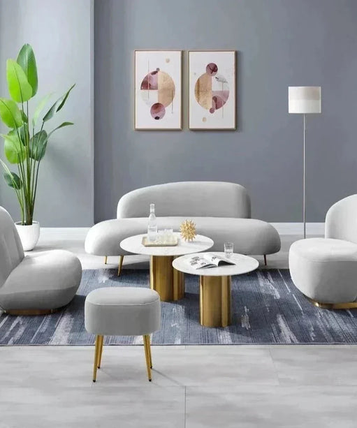 Donald Luxury Modern Suede Sofa Set in Grey (Living Room Combo) - Oak Inside