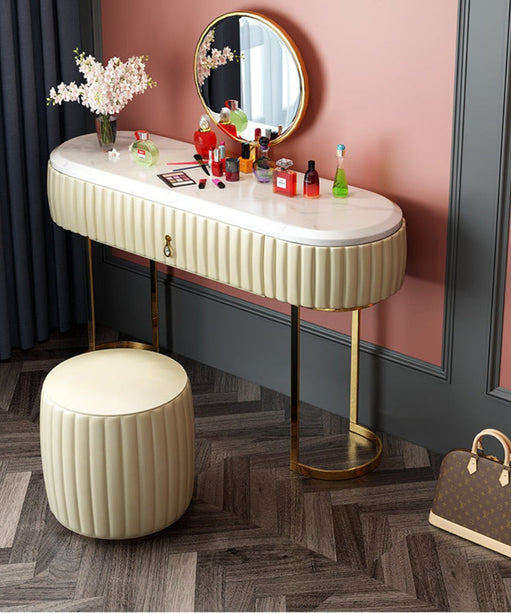 Nexa Dressing Table With Ottoman In Stainless Steel - Gold - Oak Inside
