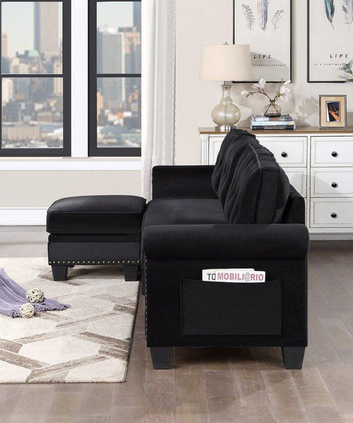 Delray Suede Sectional Sofa in Black - Oak Inside
