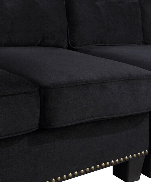 Delray Suede Sectional Sofa in Black - Oak Inside