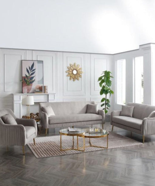 Tesla Straight Line Sofa Set in Grey - Oak Inside