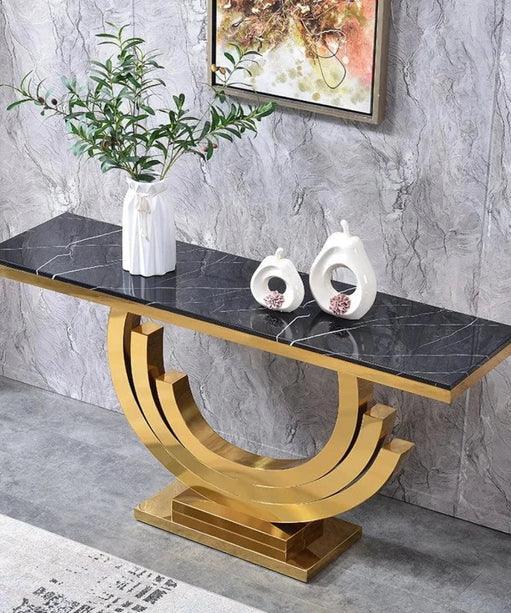 Classic Golden Console Table - Stainless Steel - Oak Inside