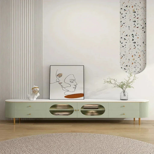 Texo Luxury TV Unit in Green - Oak Inside