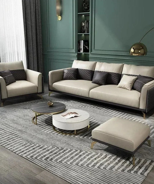 Mono Luxury Modern Suede Sofa Sets In Leatherette - Oak Inside