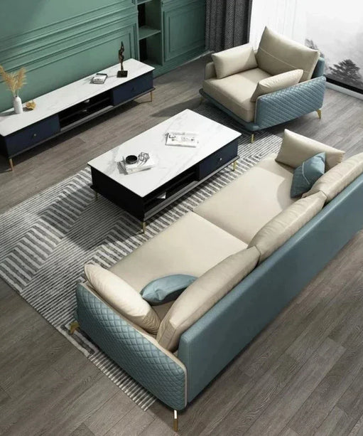 Mono Luxury Modern Suede Sofa Sets In Leatherette - Oak Inside