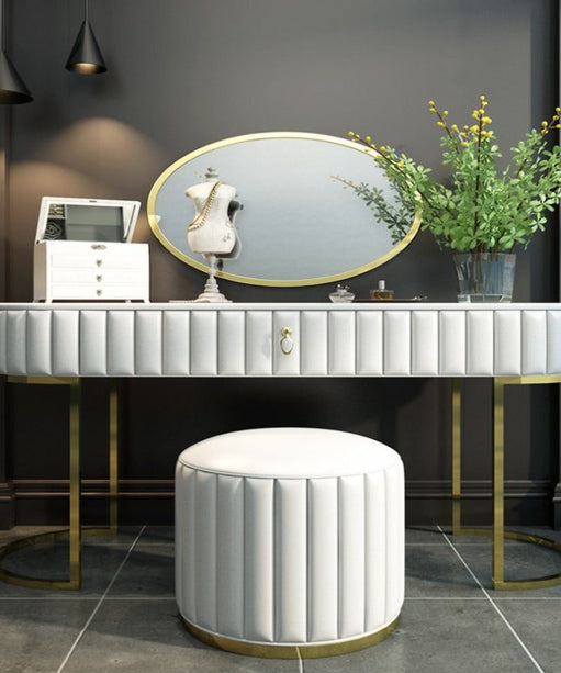 Nexa Dressing Table With Ottoman In Stainless Steel - Gold - Oak Inside