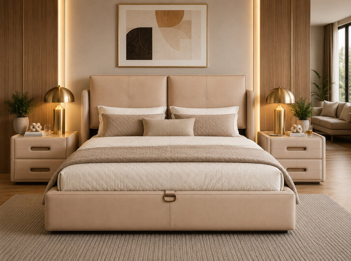 Italian baige leatheright upholstered bed Better Leaf