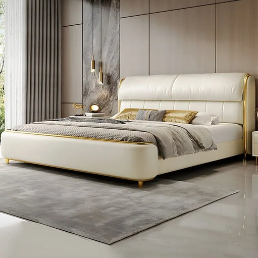 Mono luxurious white leatheright with storage upholstered bed