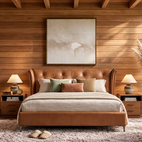 Routela leatheright upholstered bed with side teble Better Leaf