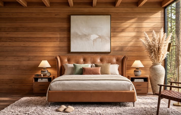 Routela leatheright upholstered bed with side teble Better Leaf
