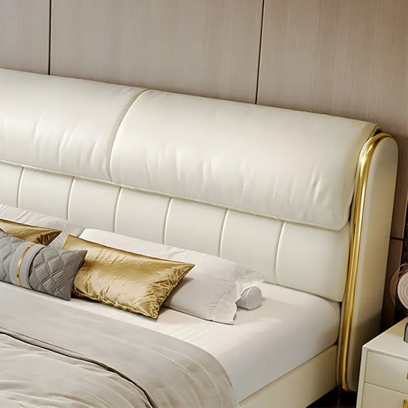 Mono luxurious white leatheright with storage upholstered bed