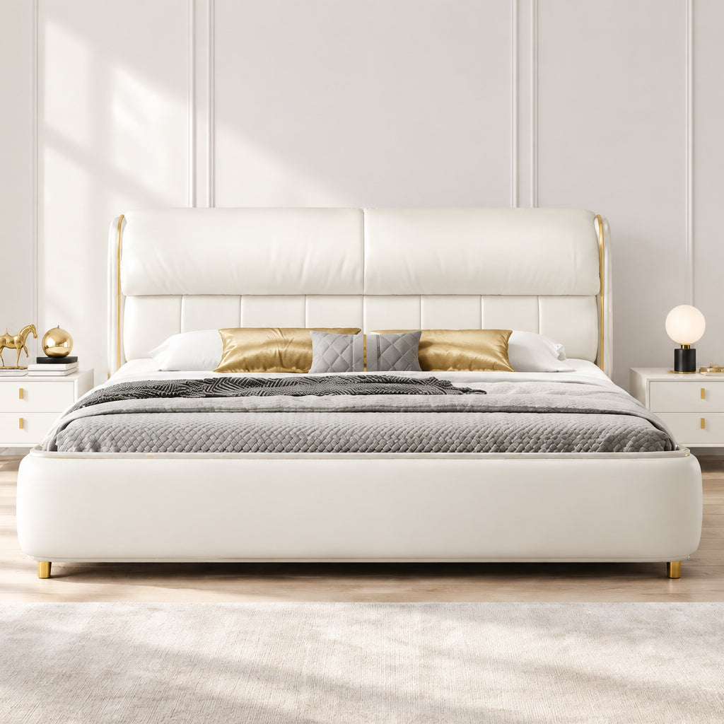 Mono luxurious white leatheright with storage upholstered bed