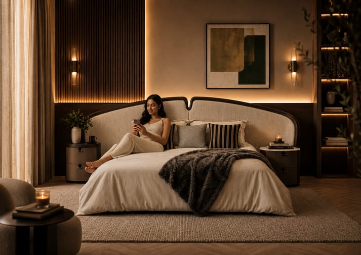Asian Round upholstered bed Better Leaf