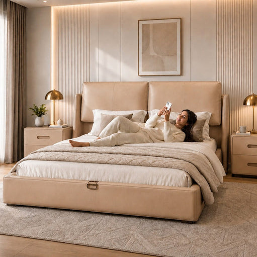 Italian baige leatheright upholstered bed Better Leaf