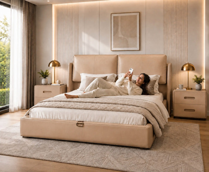 Italian baige leatheright upholstered bed Better Leaf