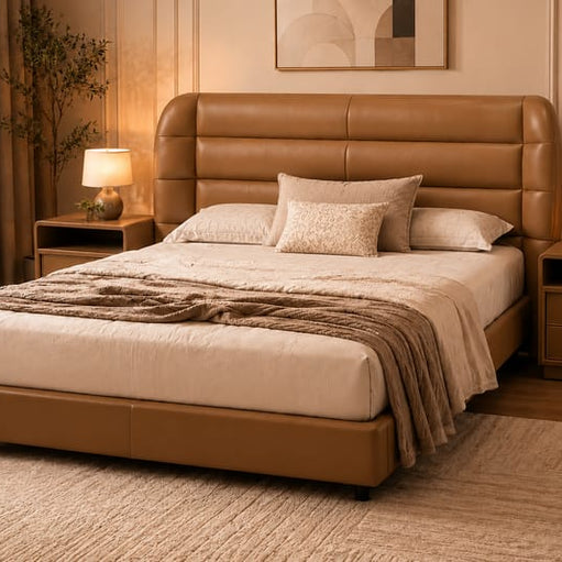 Bubbly leatheright upholstered bed with side teble Better Leaf