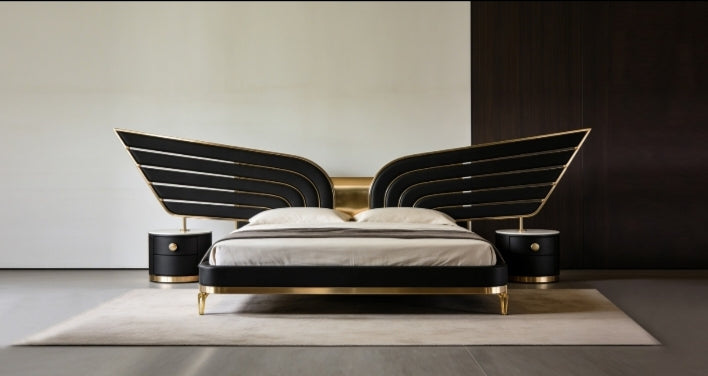 Butterfly black golden Upholshaterd bed Better Leaf