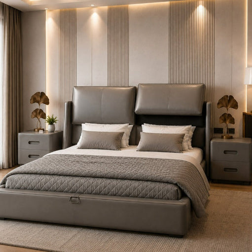 Italian baige leatheright upholstered bed Better Leaf