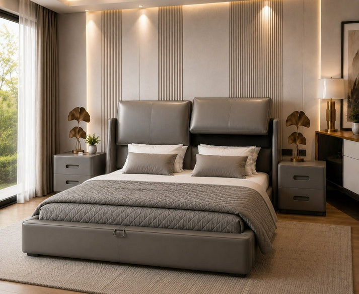 Italian baige leatheright upholstered bed Better Leaf