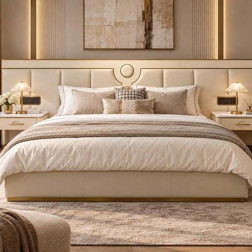 Campa large upholstered bed with side teble Better Leaf