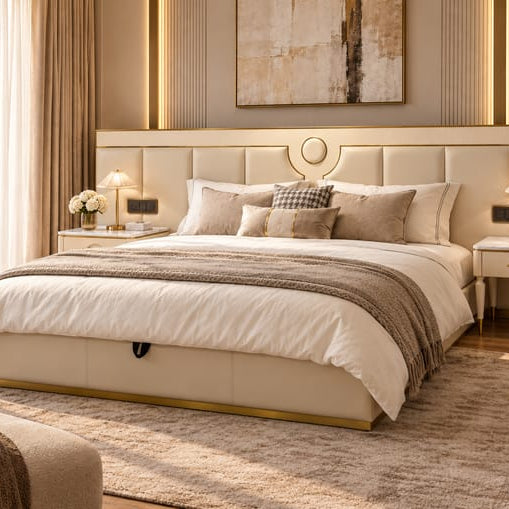 Campa large upholstered bed with side teble Better Leaf