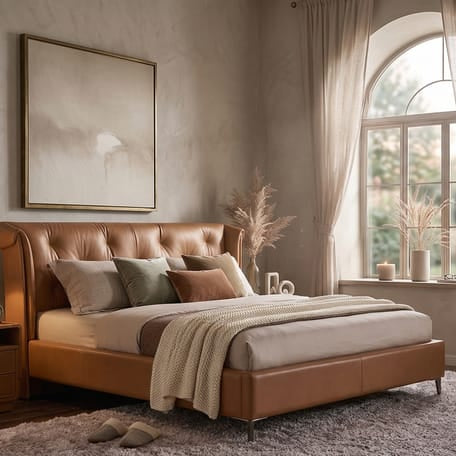 Routela leatheright upholstered bed with side teble Better Leaf