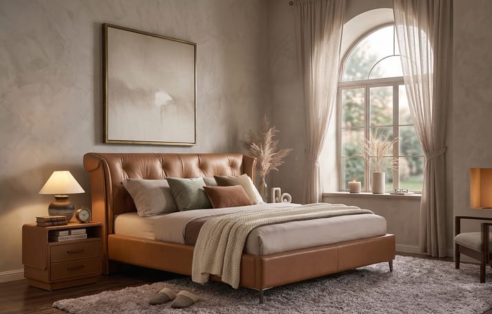 Routela leatheright upholstered bed with side teble Better Leaf