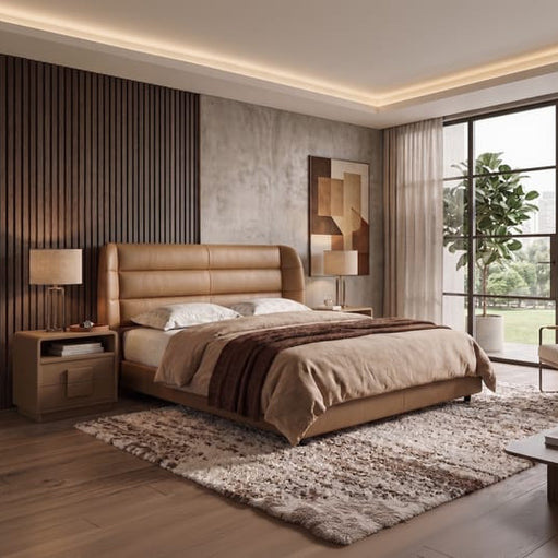 Bubbly leatheright upholstered bed with side teble Better Leaf