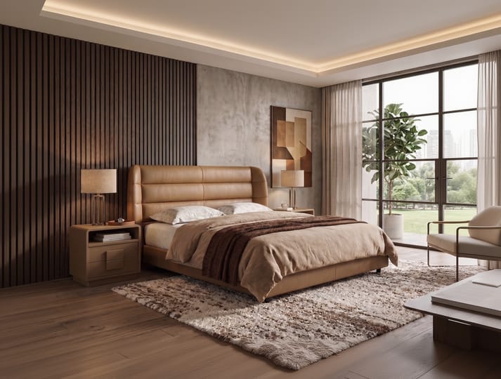 Bubbly leatheright upholstered bed with side teble Better Leaf